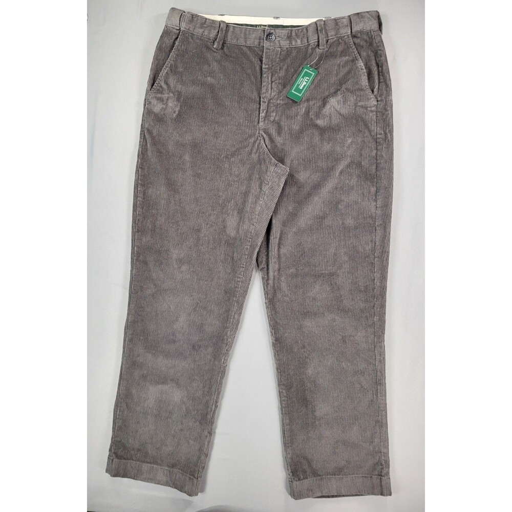 NWT L.L. Bean Comfort Waist Corduroy Pants Men's 36x30 Gray Plain Front Stretch